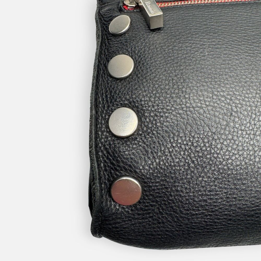 Hammitt Tony Small Black Leather **Red Zip** Crossbody | Brushed Silver - Picture 7 of 14